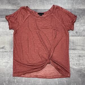 Sanctuary Adrienne NEW Cold Shoulder Twist Top Women L Rust Burnout Short Sleeve